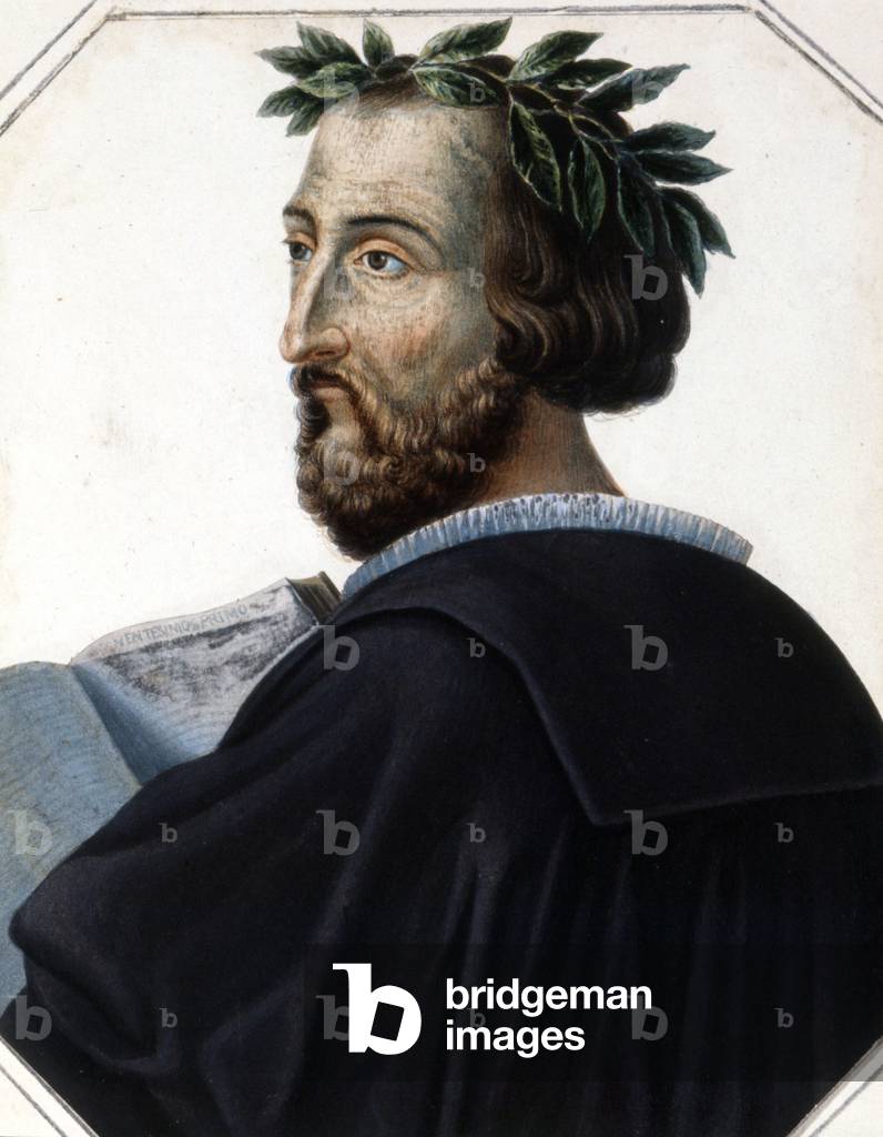 Portrait of Torquato Tasso, known as the Mug (1544 - 1595), Italian poet. Engraving from the beginning of the 19th century.