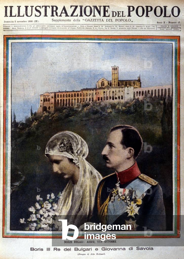 The marriage in Assisi of Joanna of Savoy (Joan of Bulgaria, Giovanna di savoia) (1907 - 1943) and the Bulgarian Tsar Boris III (1894 - 1943) in October 1930. 
