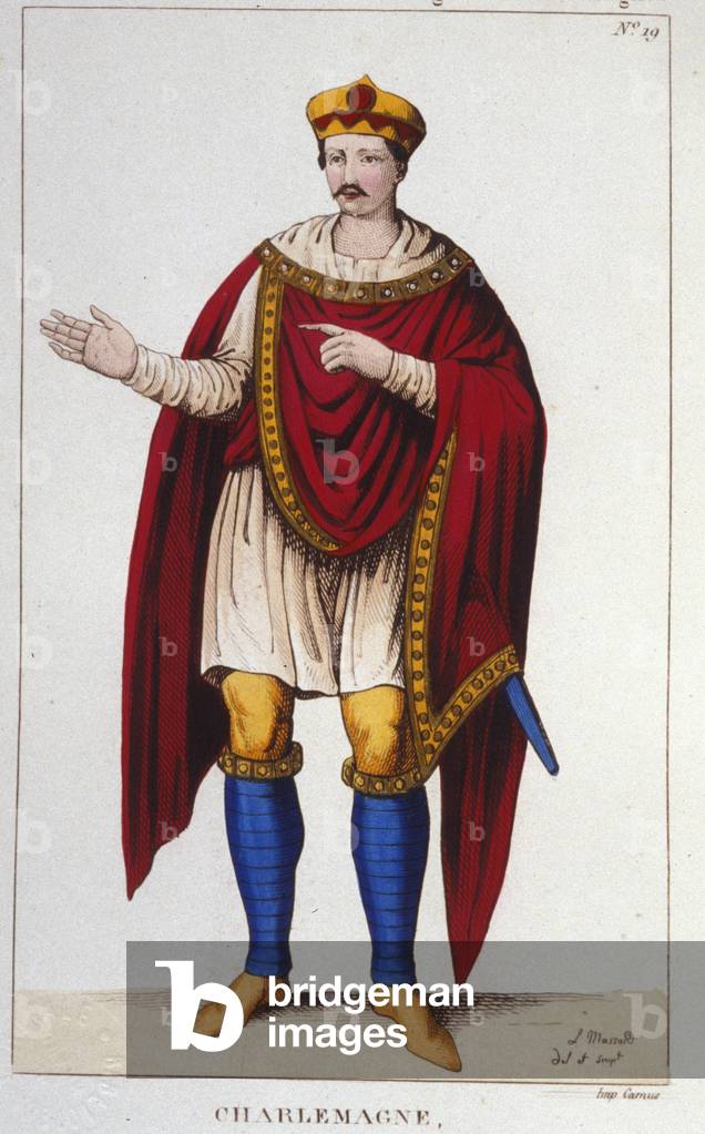 Portrait of Charlemagne or Charles I the Great (742 - 814) King of the Francs engraved 1830