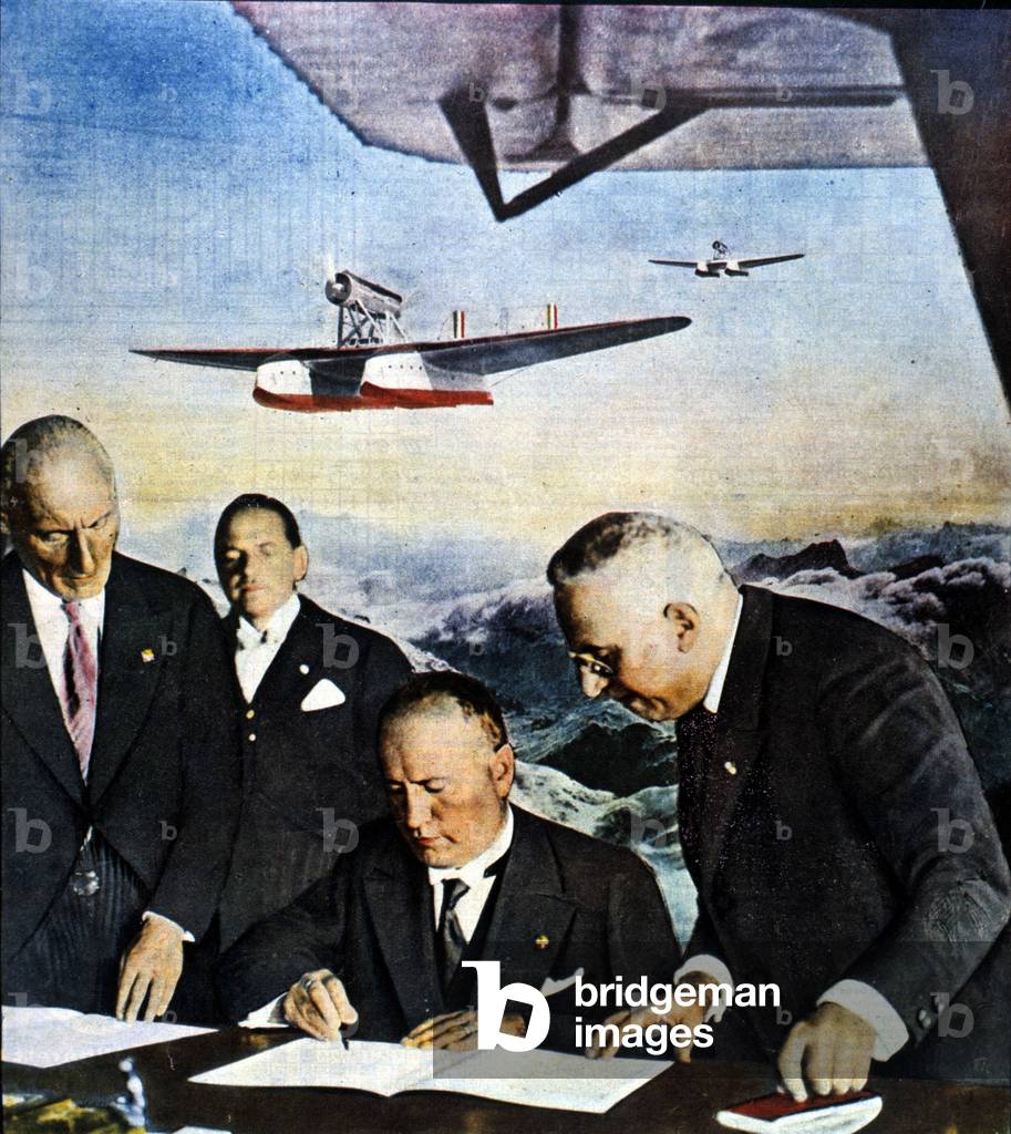 Signing of the Treaty of Rome between France, England, Germany and Italy in 1933.
