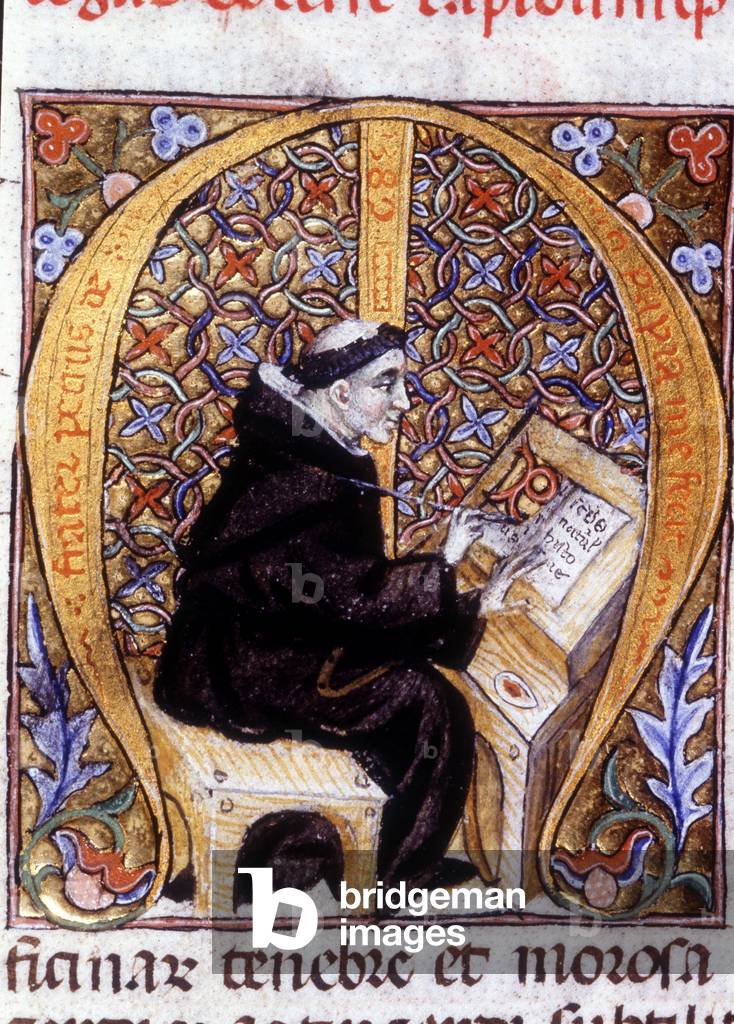 Fra Pietro di Pavia (Frere Pierre de Pavia), a copyist at work (“M”). 14th century manuscript.