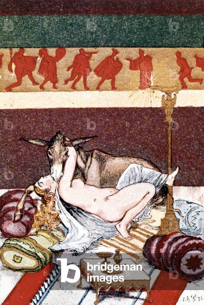 Scene of “” Metamorphoses”” (Golden Donkey or Asinus aureus). Apulee (Lucius Apuleius) (around 125-around 180). sd