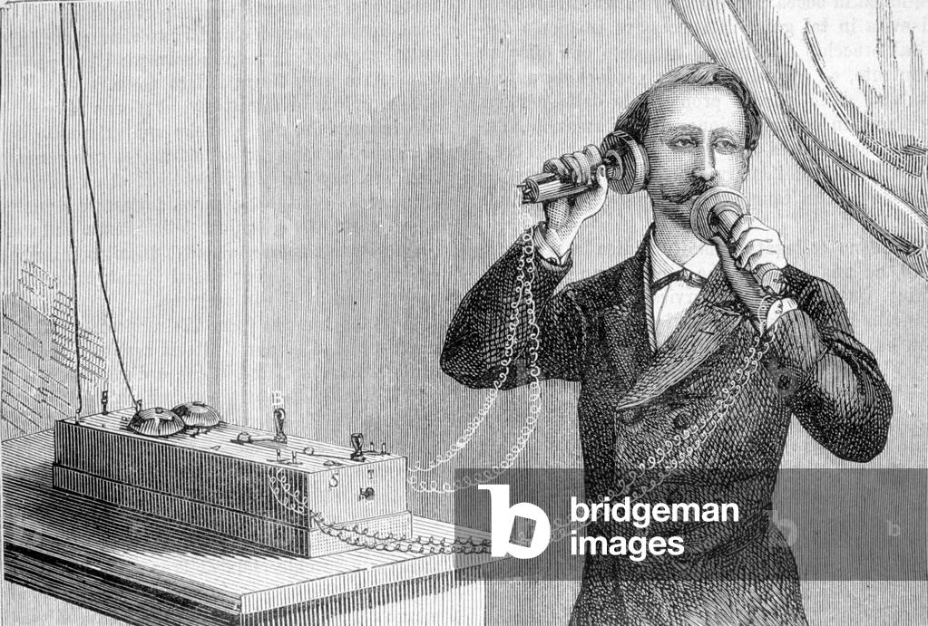 Bell's phone. 19th century engraving.