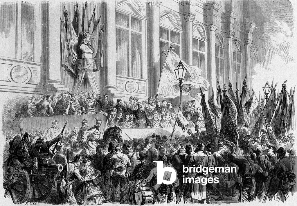 Paris, La Commune: Proclamation of the results of the referendum on 26 March 1871 on the Place de l'Hôtel de Ville.