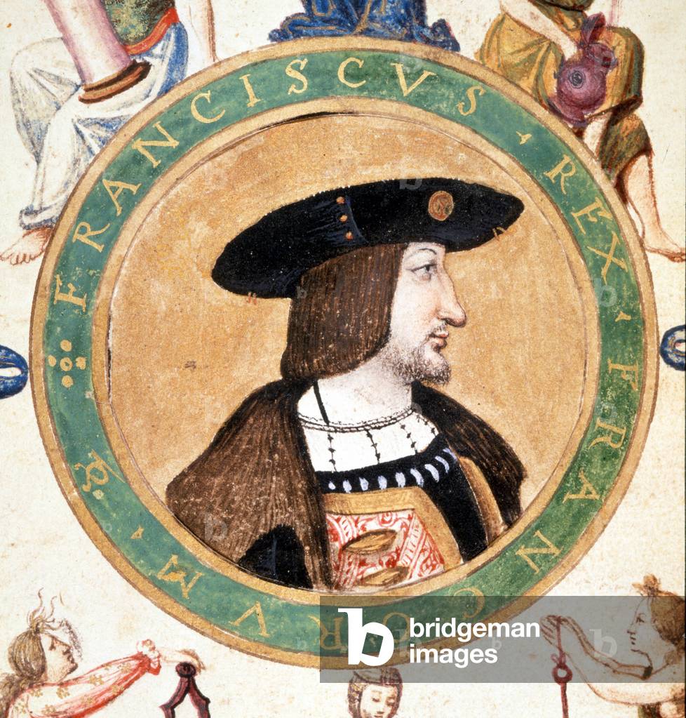 Portrait of Francois I, miniature of the 16th century.