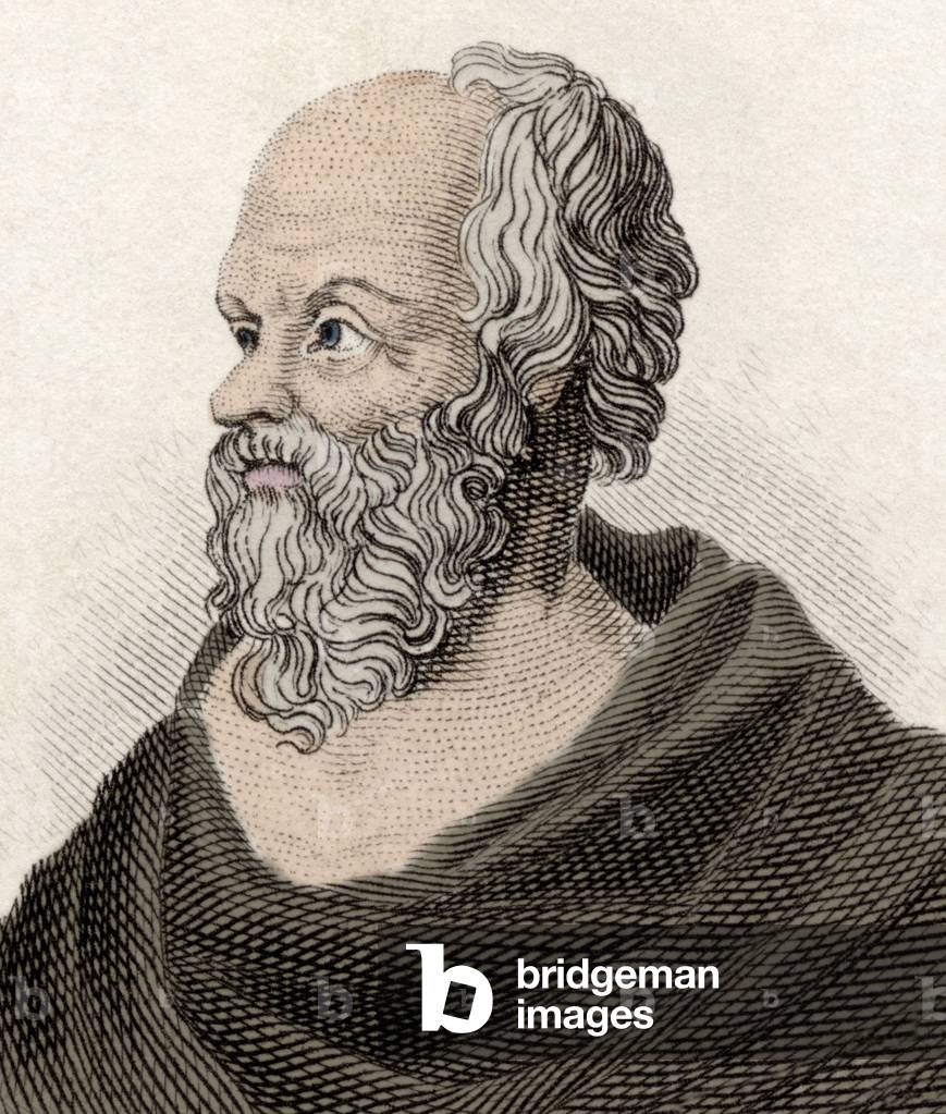 Portrait of Socrates (470-399 BC), Greek philosopher. 19th century engraving.