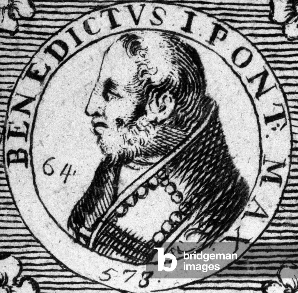 Portrait of Pope Benedict I. Engraving of the 19th century.