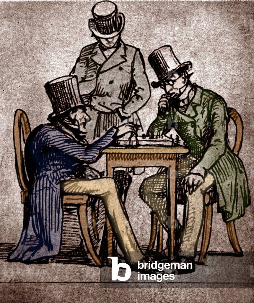 Soren Kierkegaard Playing Chess (pen and ink with wash on paper)