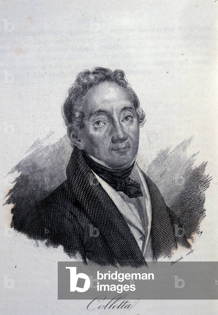 Portrait of the Italian Patriot and Historian Pietro Colletta (1775-1831) Engraving of the 19th century