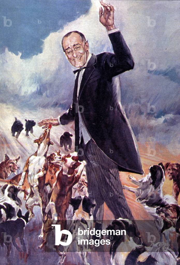 Italian comic Totò surrounded by his dogs (colour litho)