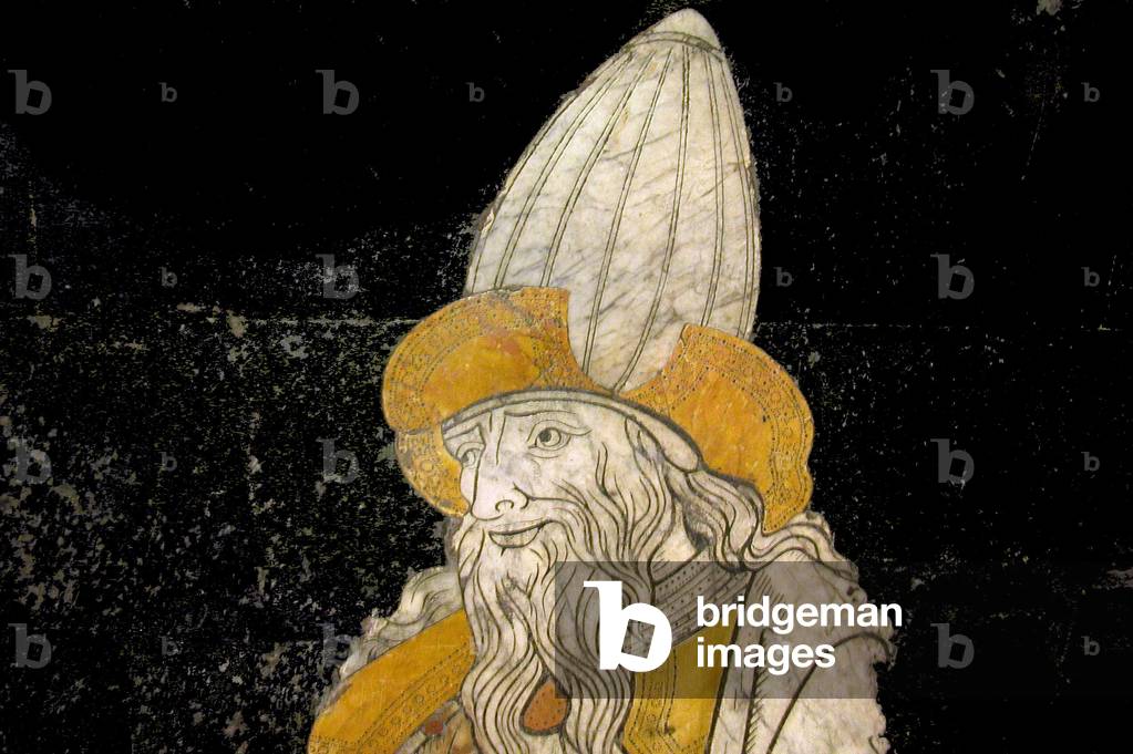 Portrait of Hermes Trimegiste (Trismegistus), astrologer. Detail. Mosaic of the square of the Cathedrale of Siena, Italy.