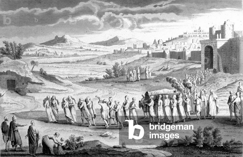 Funeral according to the Hebraic rite. 19th century engraving.