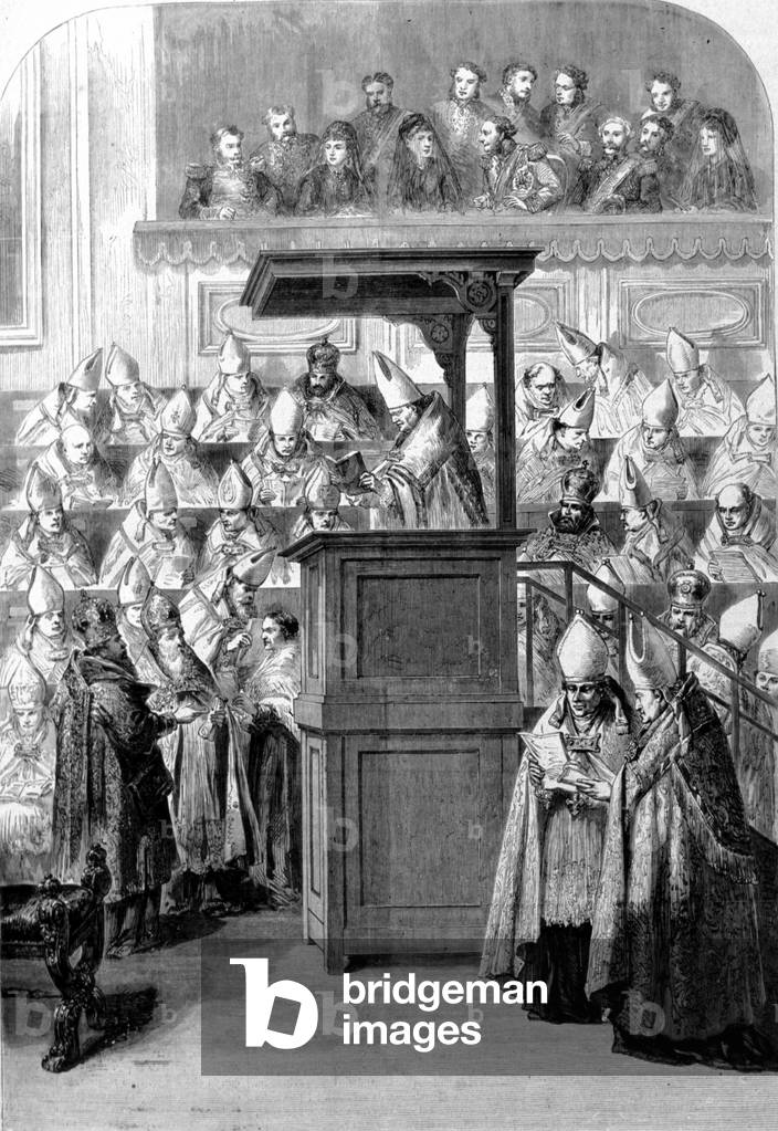Vatican Council I. the secretary of the Council proclaiming the constitution of the faith. 1870