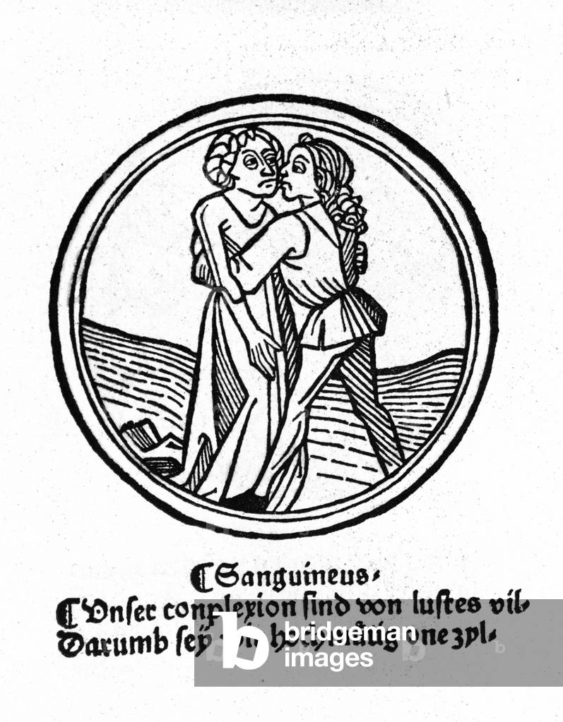 The four temperaments: the blood (warm and kind). Xylography, Augsburg 1480.