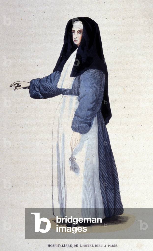 Hospitallere de L'hotel dieu in Paris. Engraving from an album on religious orders by Unknown Artist