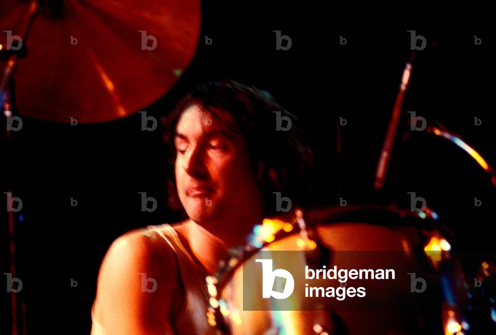 February 1977: concert of rock band Pink Floyd at the Paris Pavilion: drummer Nick Mason