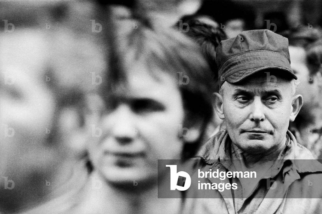Dantzig (Danzig) (Gdansk) in Poland. Greves of 1980. Crisis of the regime that will lead to the creation of the Solidarity movement. A worker from the construction site Lenine attends negotiations between management and staff representatives.