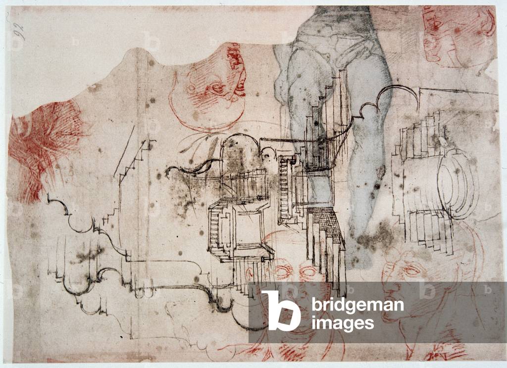 Michelangelo Buonarroti dit Michel Ange (Michelangelo or Michelangelo, 1475-1564): Studies for the staircase project of the Medica Laurenziana Library in Florence.