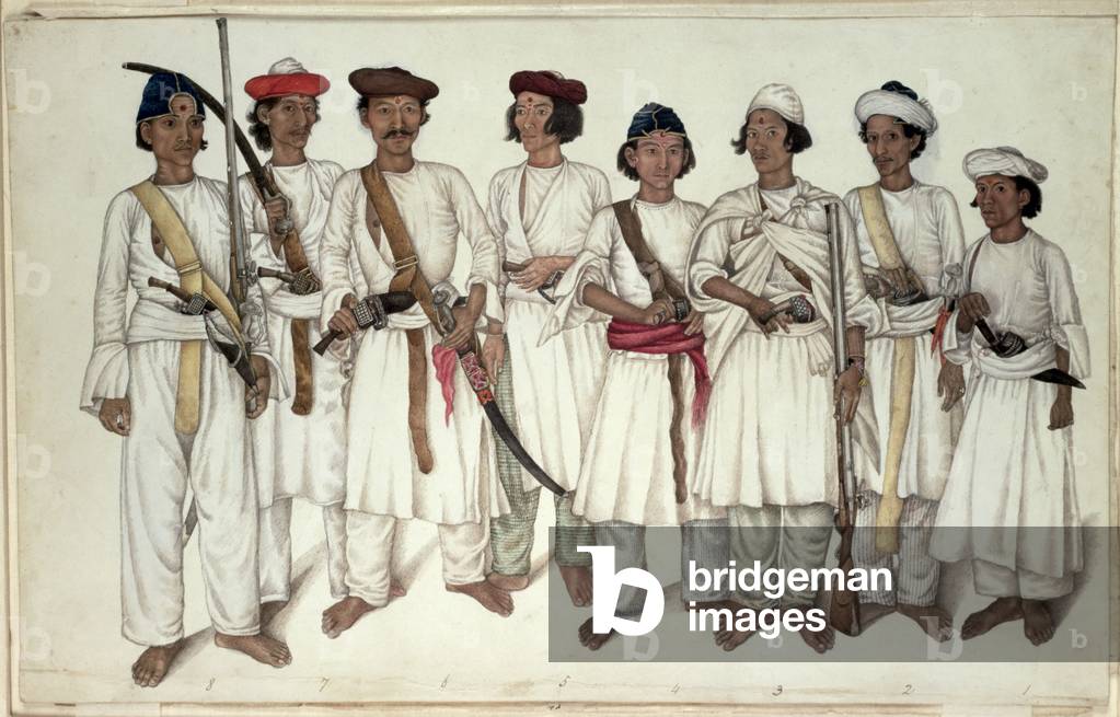 Eight Gurkhas, 1815 (pencil & watercolour on paper)