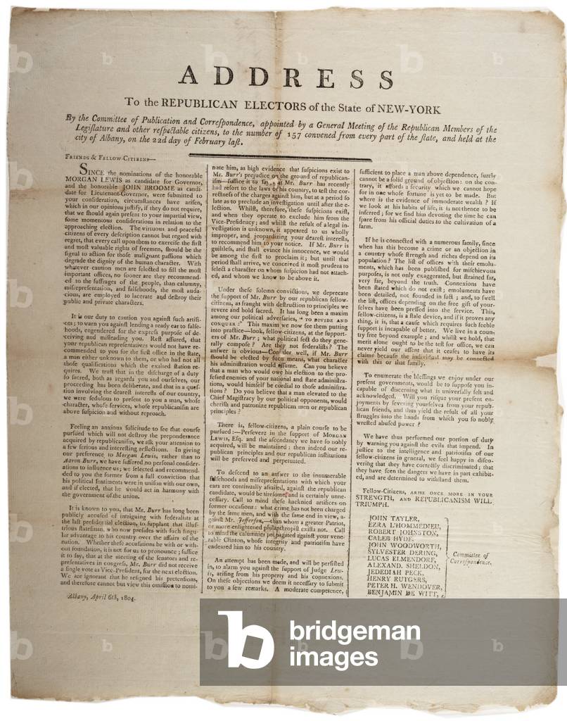Address to the Republican electors of the state of New York, 6th April 1804 (litho)
