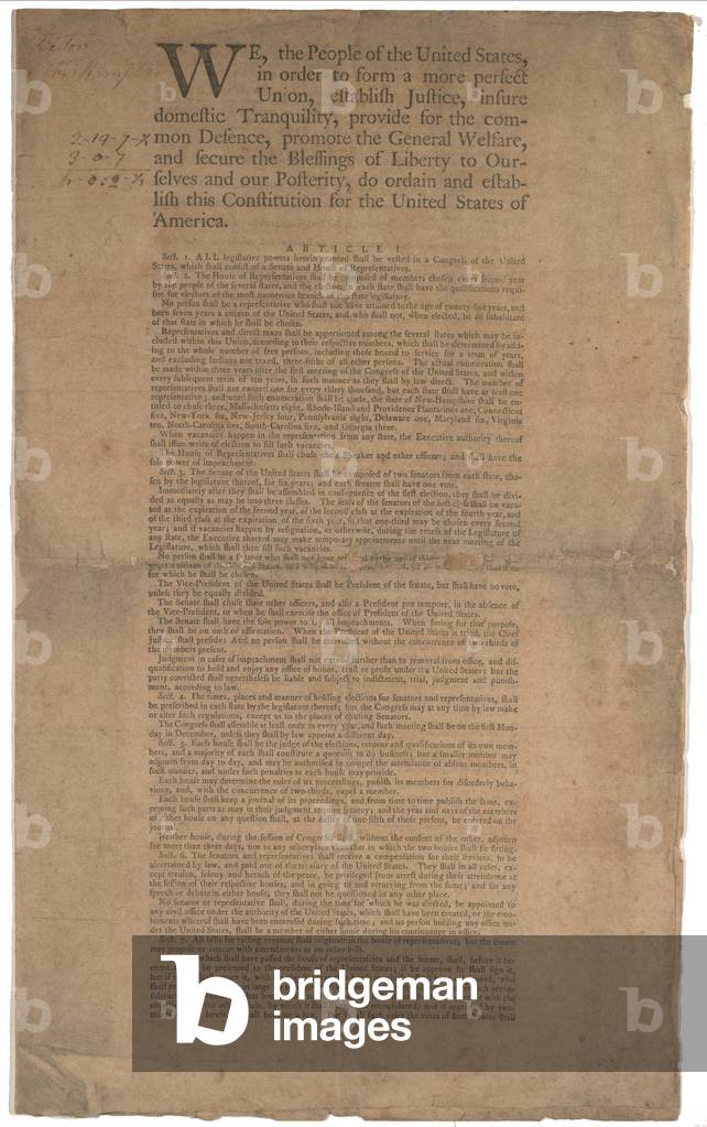 Constitution, first printing, printed by Dunlap & Claypoole, 17-19 September 1787 (litho) (see GLC 695934 for page 2)