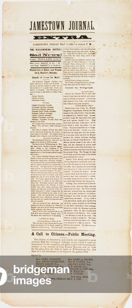 Jamestown journal extra, 9 May 1862 (litho)