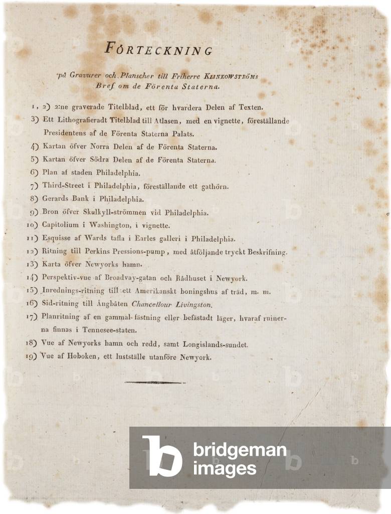 List of illustrations from Klinckowstrom's Atlas of the United States, 1824 (print)