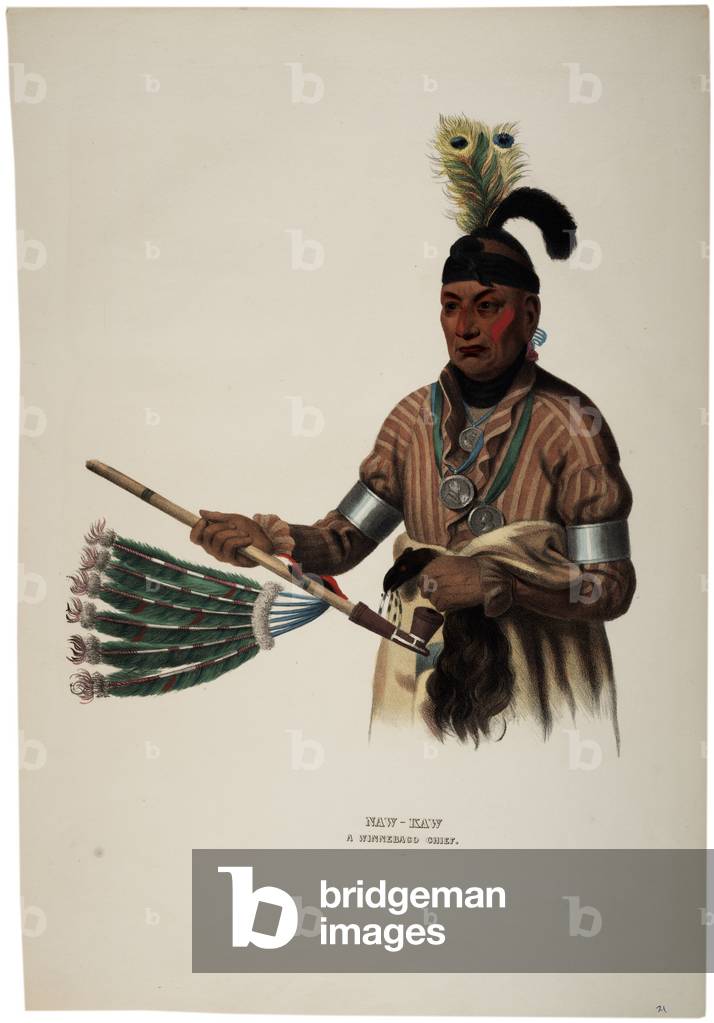 Naw-kaw, Winnebago Chief, print made by Thomas Loraine McKenney, c.1840 (colour litho)