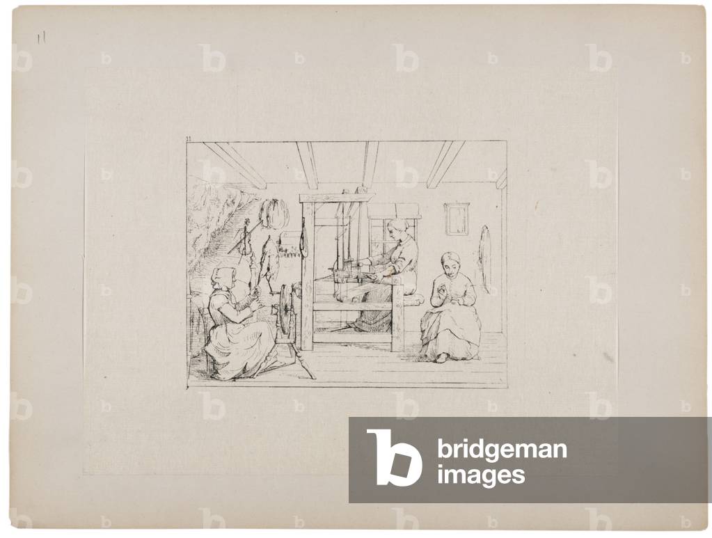 Making clothes for the boys in the army, c.1880-90 (etching)