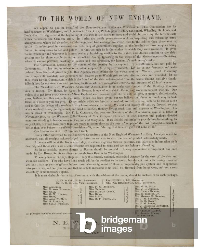 To the women of New England (circular letter), c.1862-1865 (litho)