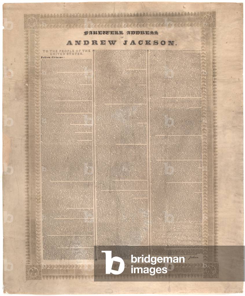 Farewell address of Andrew Jackson, 1837 (litho)