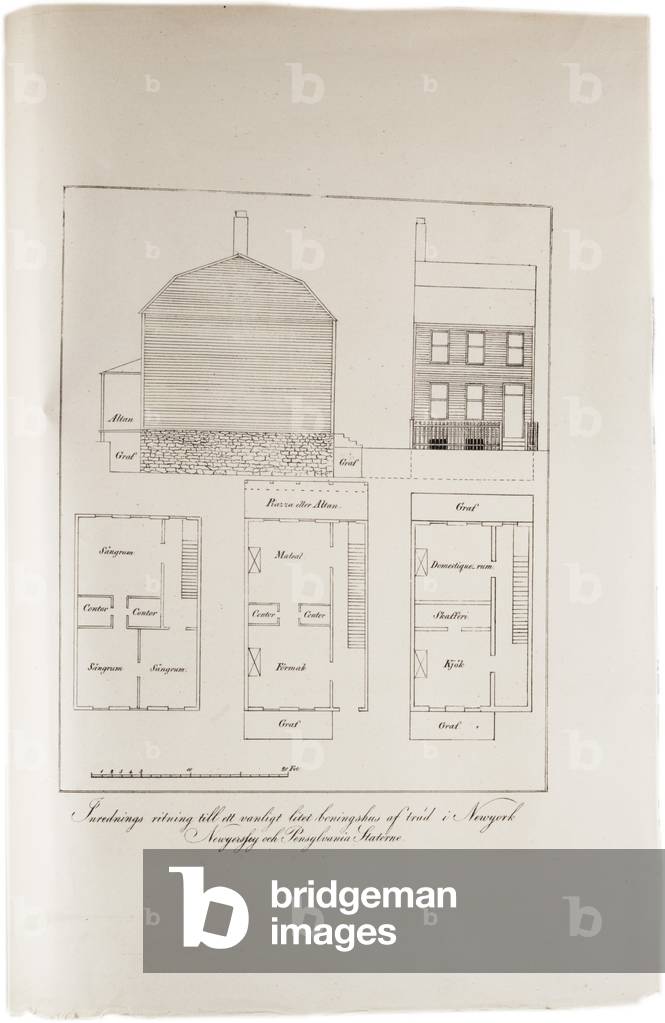 Design of a typical New York dwelling, from an Atlas of the United States, 1824 (engraving)
