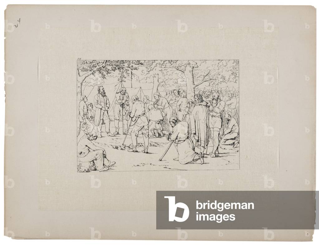 Prayer in Stonewall Jackson's tent, c.1880-90 (etching)