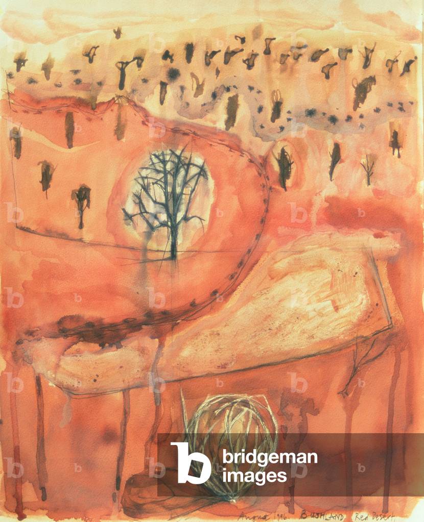 Bushland, Red Desert, from the series, 'Australian Landscapes', 1996 (oil, gouache, ink and w/c on paper)