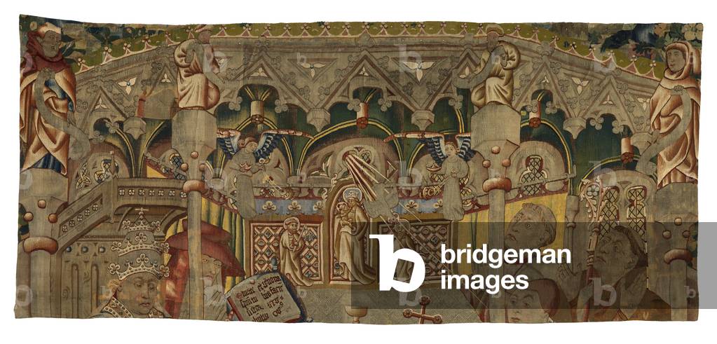 Tapestry fragment, depicting A Miracle of the Holy Sacrament, made in Tournai, Belgium, 1450-75 (wool & silk)