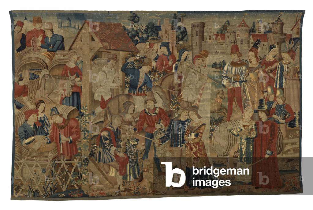 Tapestry depicting Vintagers, from Tournai, c.1460-70 (wool)
