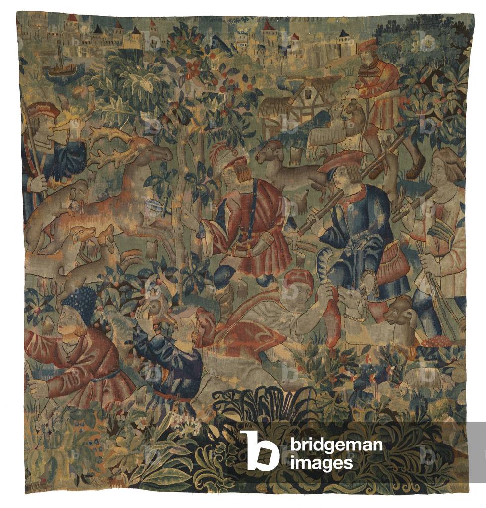 Tapestry depicting hunting scenes, possibly from Tournai, c.1500 (wool)
