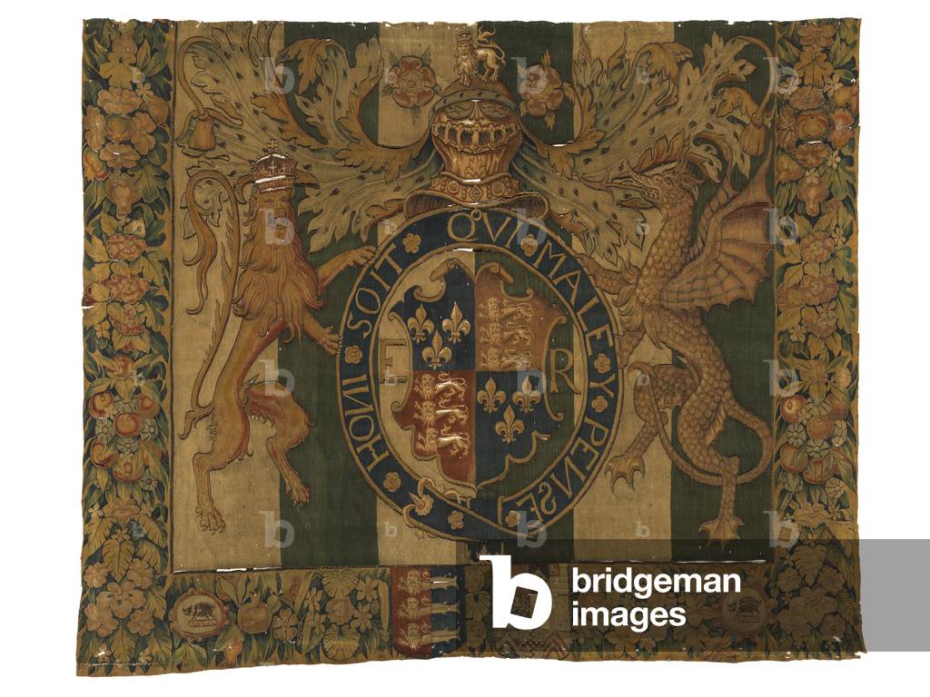 Tapestry with the Royal Arms of Edward VI and Arms of le Grys, made probably in Enghien, Flanders, Belgium, c.1547-53 (wool) 