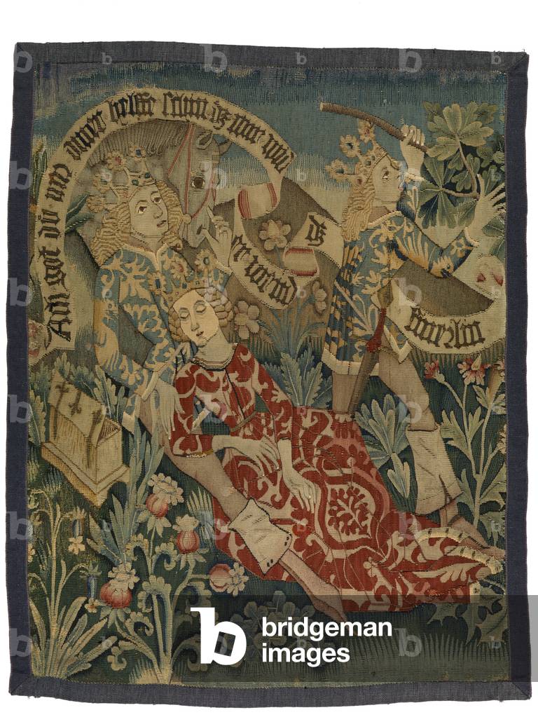 Tapestry depicting two scenes from Der Busant 'The Buzzard', from Alsace, c.1475-1500 (wool, silk & metal threads)