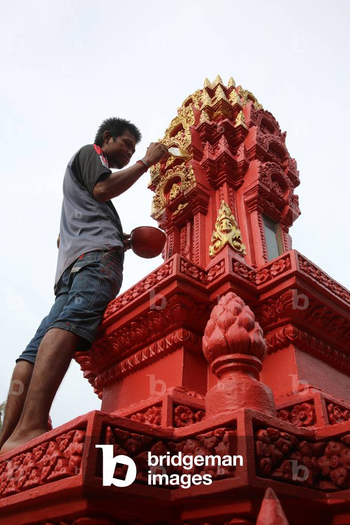 Khmer temple given a fresh coat of paint. Cambodia