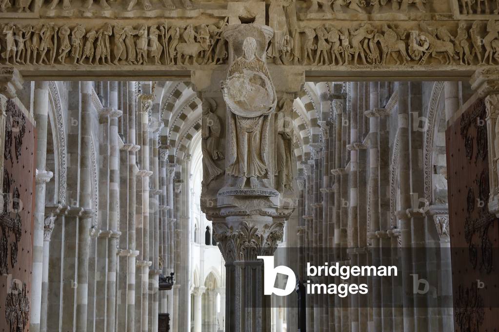 Saint Mary Magdalene basilica, Vezelay, France. Central pillar of the central portal of the narthex