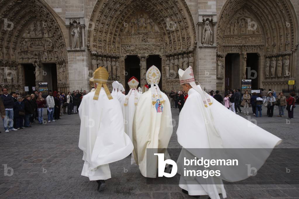 European bishops' procession into Notre Dame de Paris cathedral, Paris, France