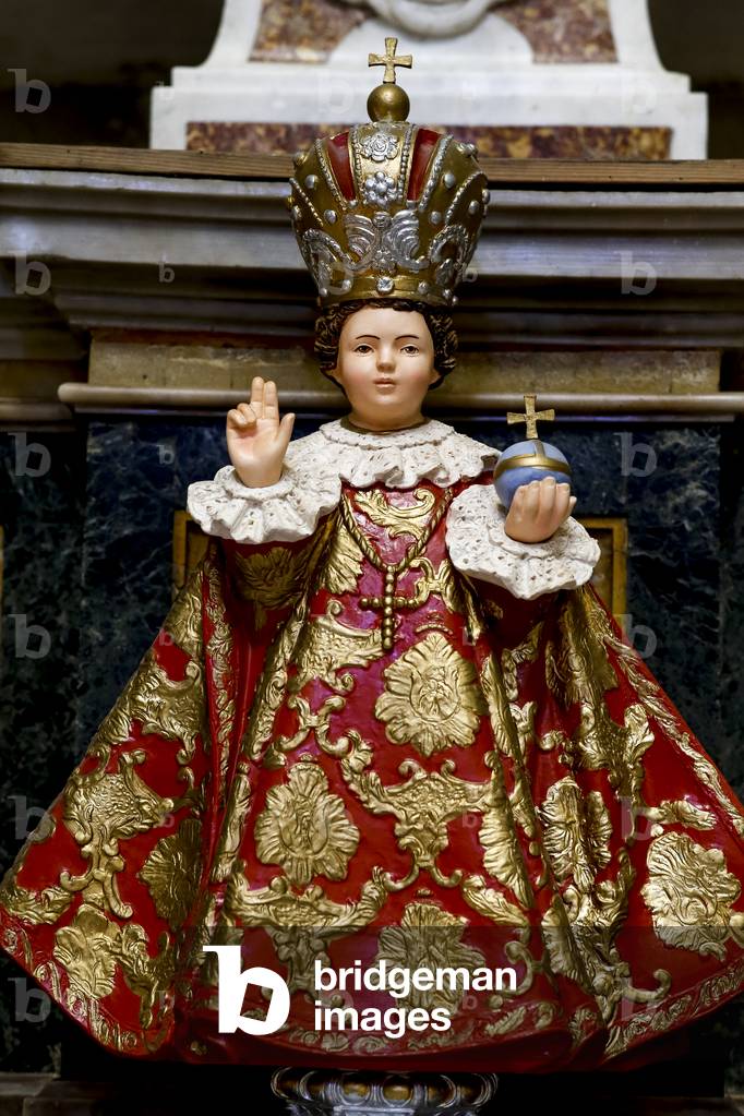 Santa Maria dell'Annunziata chuch, Modica, Sicily (Italy). Crowned child Jesus blessing the world. (photo)