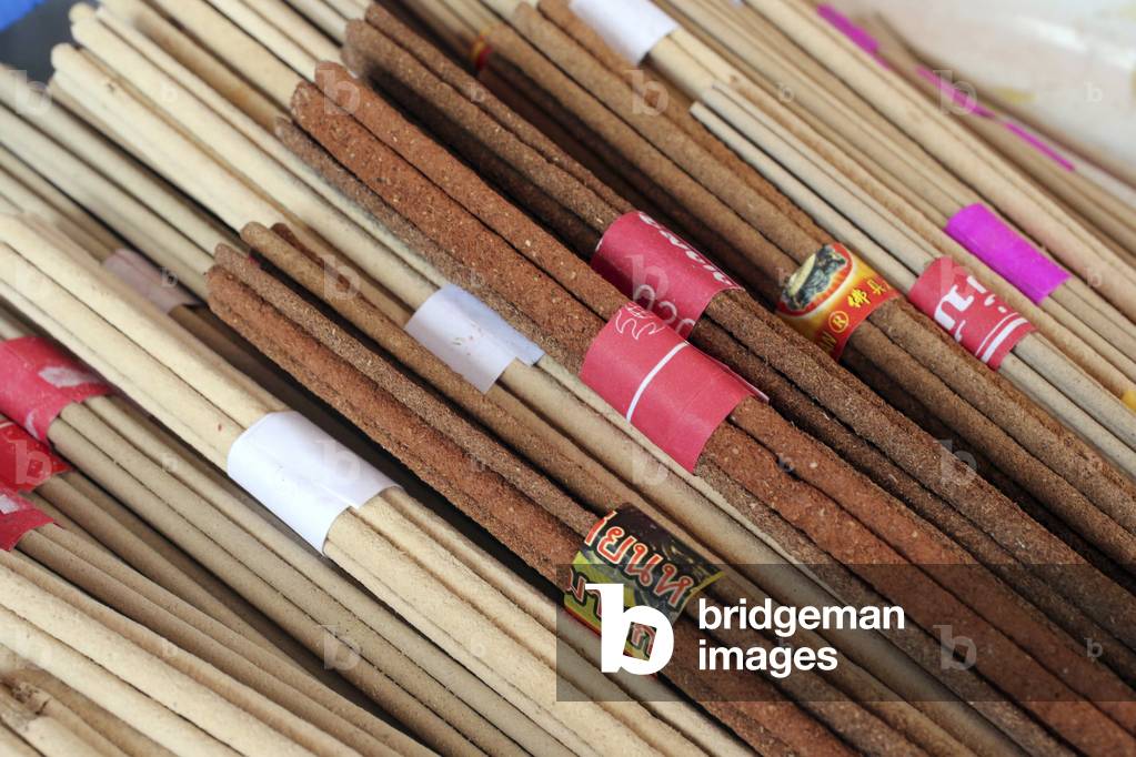 20151029, Vientiane, Laos : Wat Si Muang ( Simuong) buddhist temple. Close-up of incense sticks for buddhist ceremony