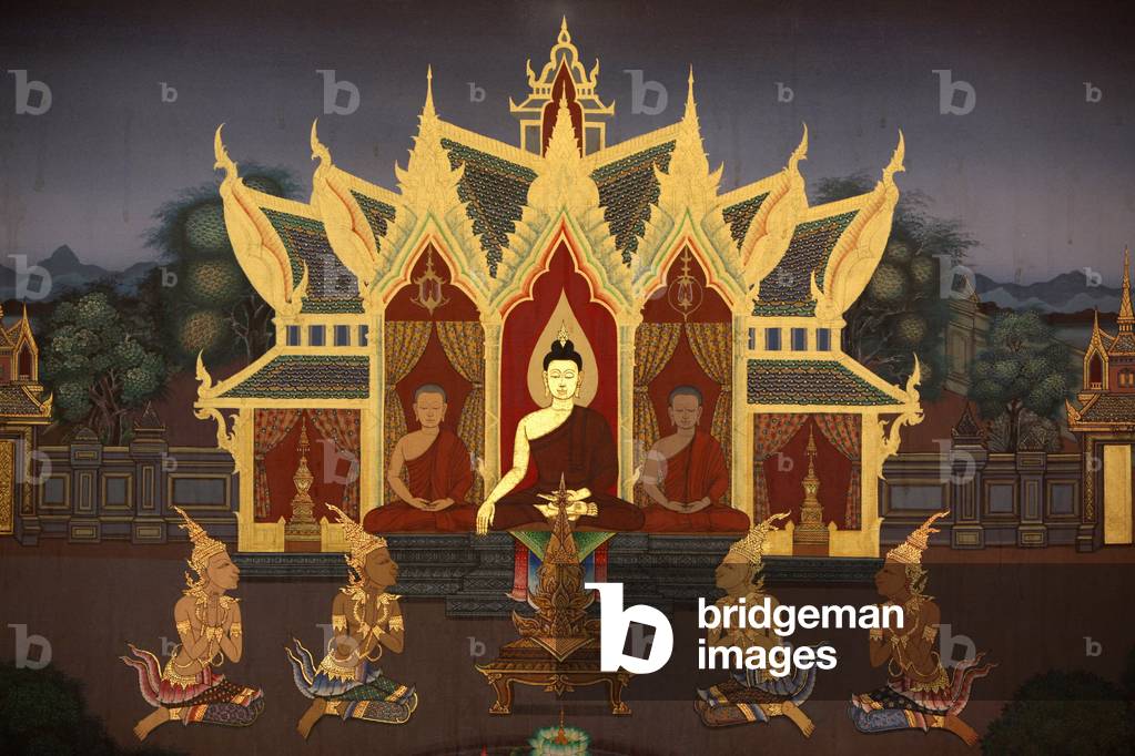 Detail of a mural painting in the Uposatha (shrine hall) of Buddhapadipa temple, Wimbledon, Grande-Bretagne