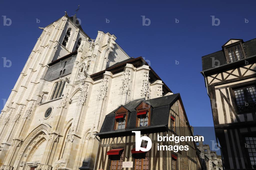 Saint-Ouen church and neighboring buildings, Pont-Audemer, Eure, France.