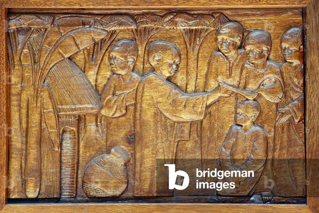 Namugongo catholic martyrs' shrine, Kampala. Church door relief, 20160217, Kampala, Uganda