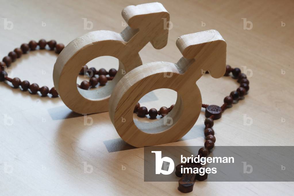 Rosary and male gender symbols, Gay symbol (photo)