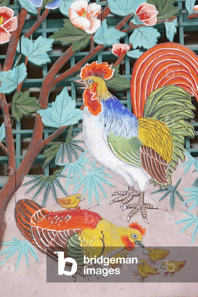 Rooster, hen and chicks, Seoul, Coree du Sud