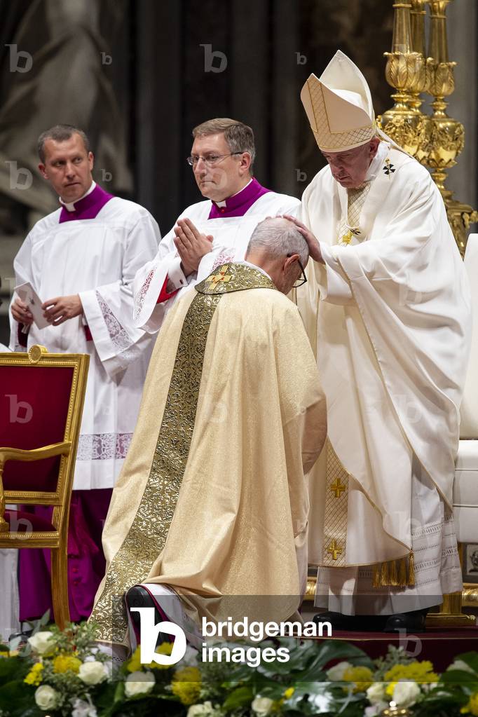 Pope Francis celebrates Episcopal Ordination Mass for newly elevated Bishops in St Peter's Basilica at the Vatican - Paolo Rudelli, Antoine Camilleri, Paolo Borgia and Michael Czerny at the Vatican, 2019 (photo)